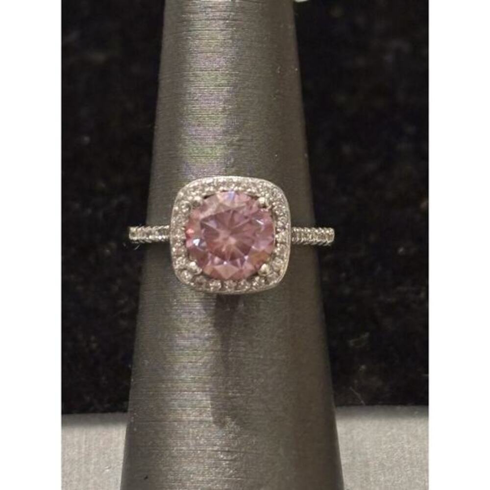 Sterling Silver 2 Carat Pink Stone Halo Ring Sz 6 925